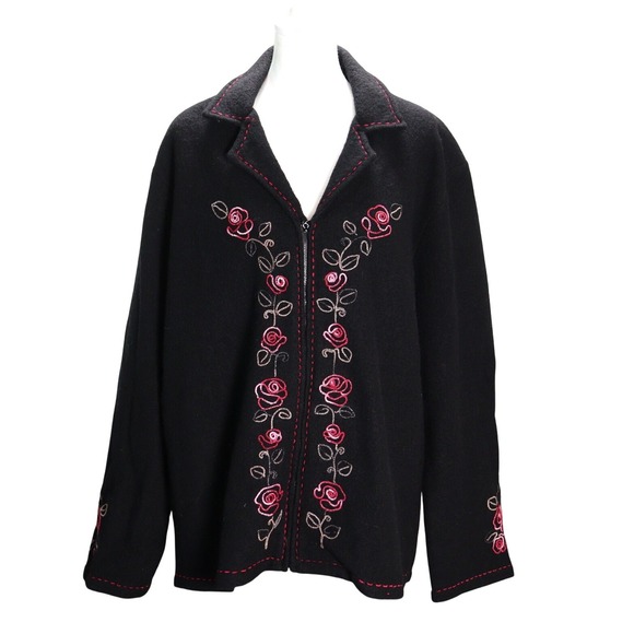 Alfred Dunner Jackets & Blazers - Alfred Dunner 3X plus Wool Zip Jacket cottage winter Grannycore Rose Embroidered